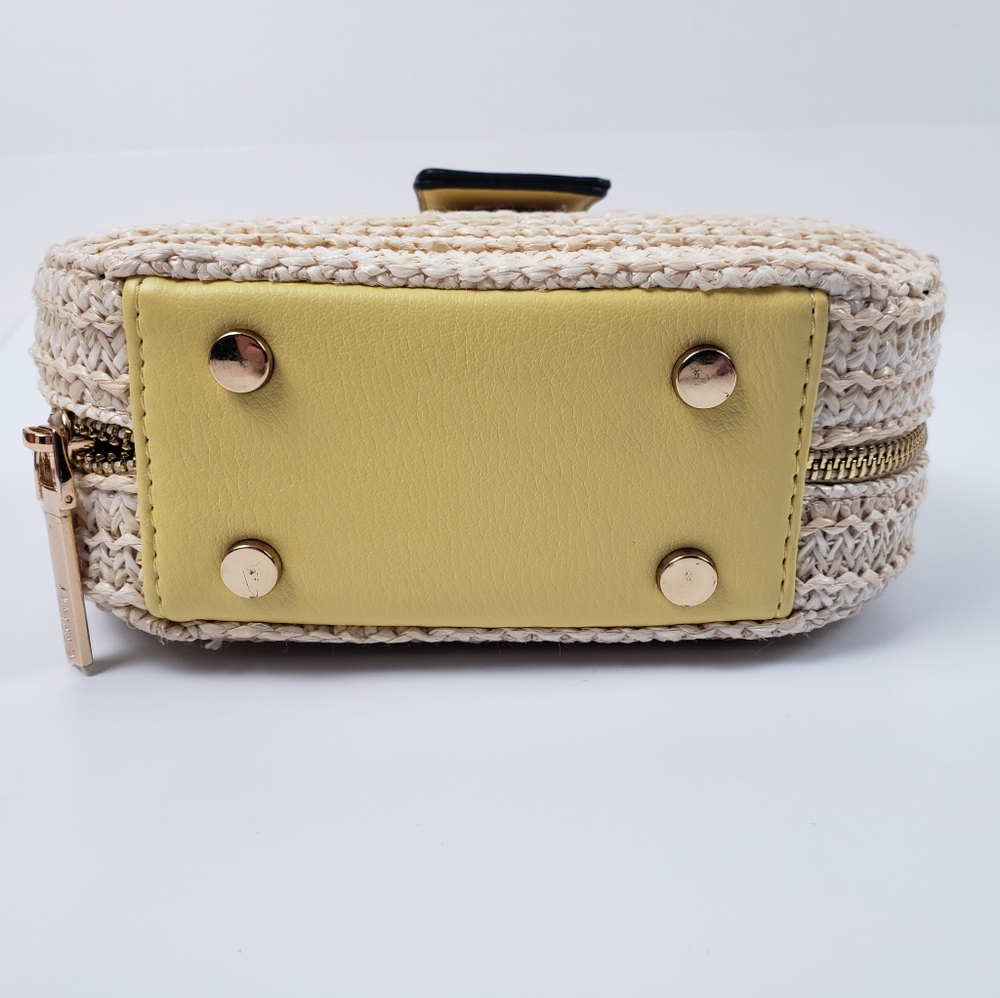 Dune London Beige Yellow Crossbody Bag Snap Zipper Closure Bead Handle No Strap - Picture 6 of 16